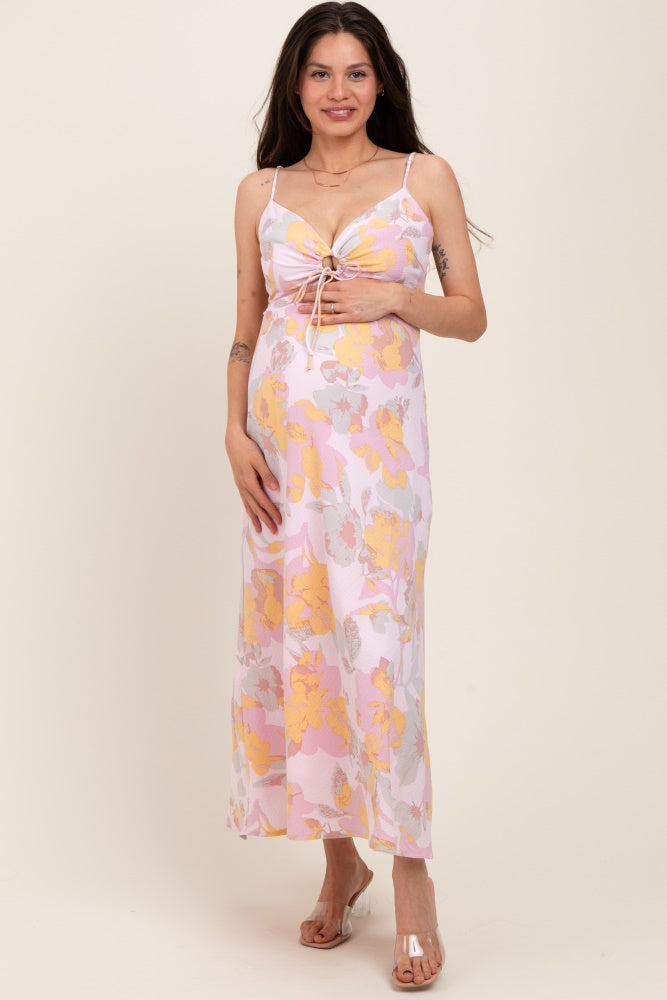 Light Pink Floral Keyhole Detail Maternity Maxi Dress