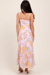 Light Pink Floral Keyhole Detail Maternity Maxi Dress