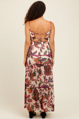 Cream Floral Back Cutout Tie Back Maternity Maxi Dress