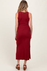 Burgundy Ribbed Maternity Side Slit Tank Dress