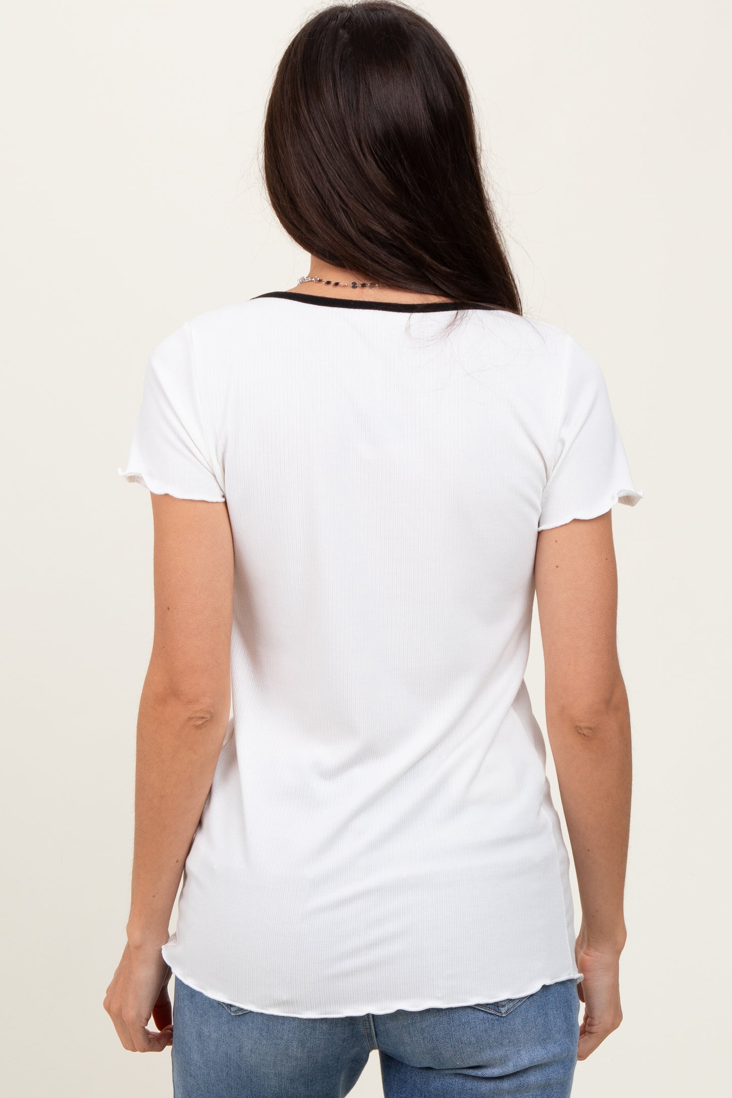 White Ribbed Short Sleeve Top