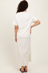 Cream Short Sleeve Knit T-Shirt Maxi Dress