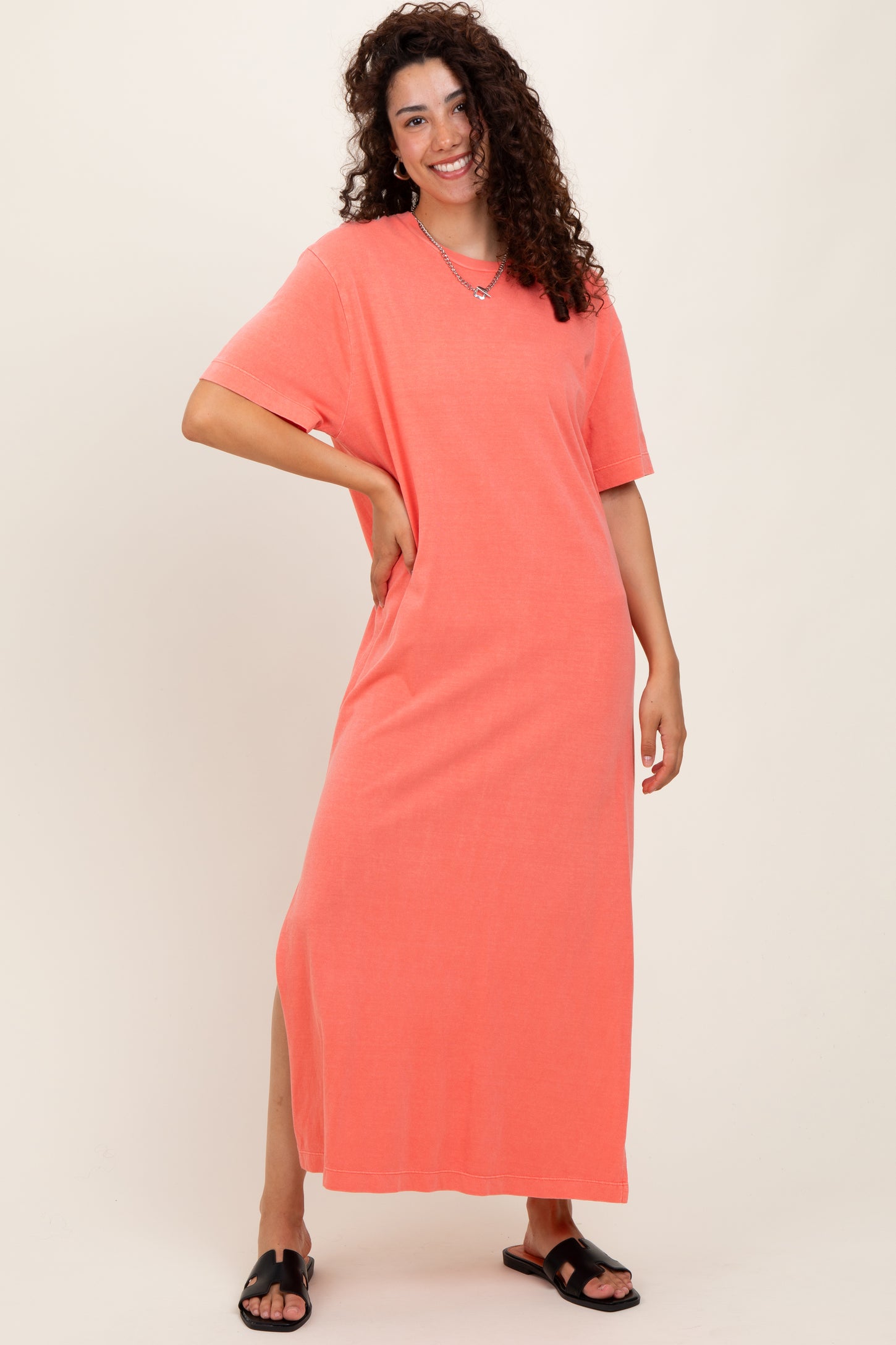 Coral Short Sleeve Knit T-Shirt Maternity Maxi Dress PinkBlush Coral Short Sleeve Knit T-Shirt Maternity Maxi Dress PinkBlush