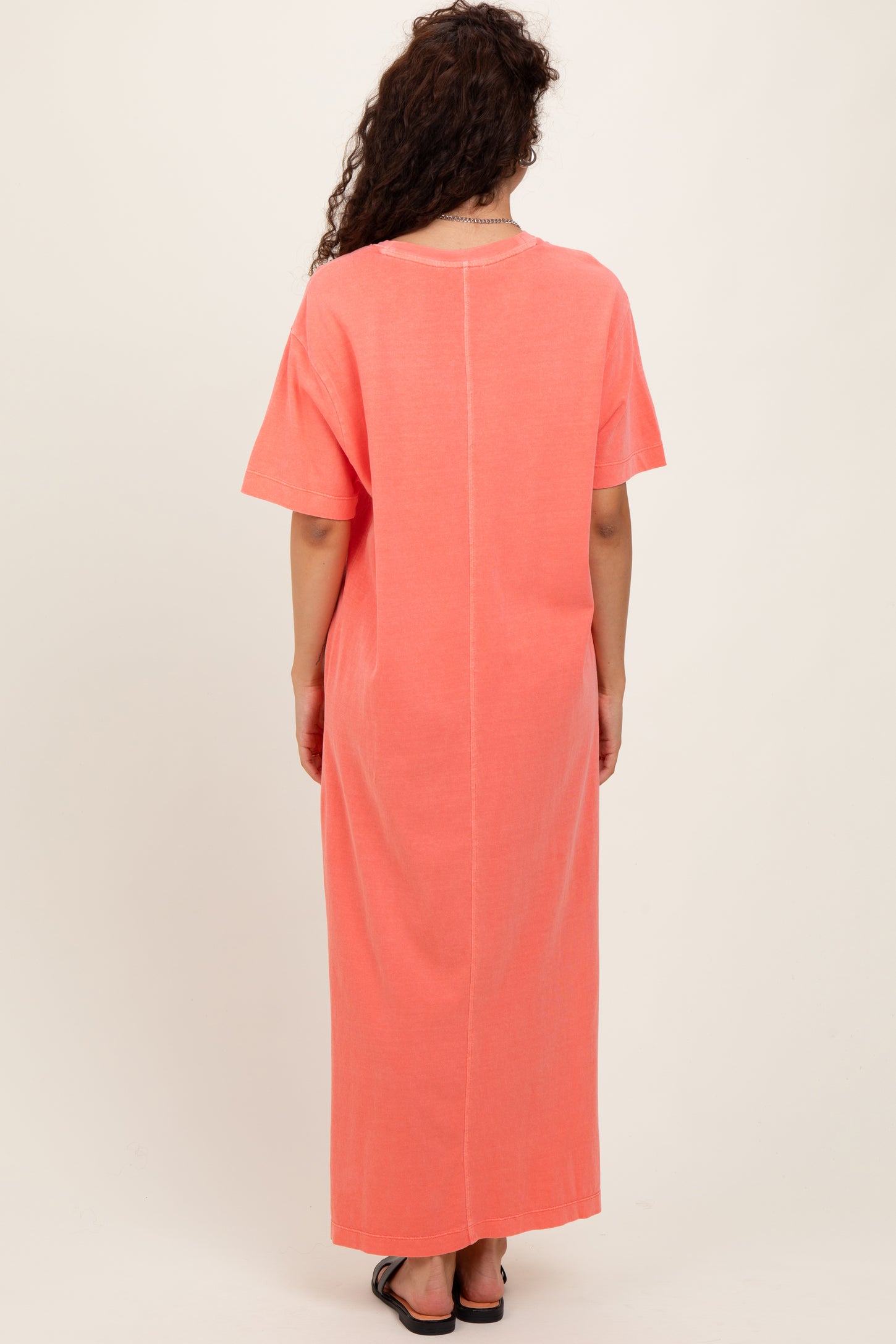 short sleeve coral dress Mina Half Zip Dress Short Sleeve 37" (Coral) L