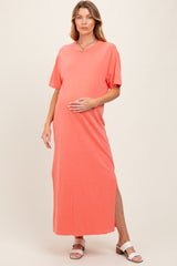 Coral Short Sleeve Knit T-Shirt Maternity Maxi Dress