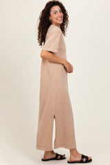 Taupe Short Sleeve Knit T-Shirt Maxi Dress