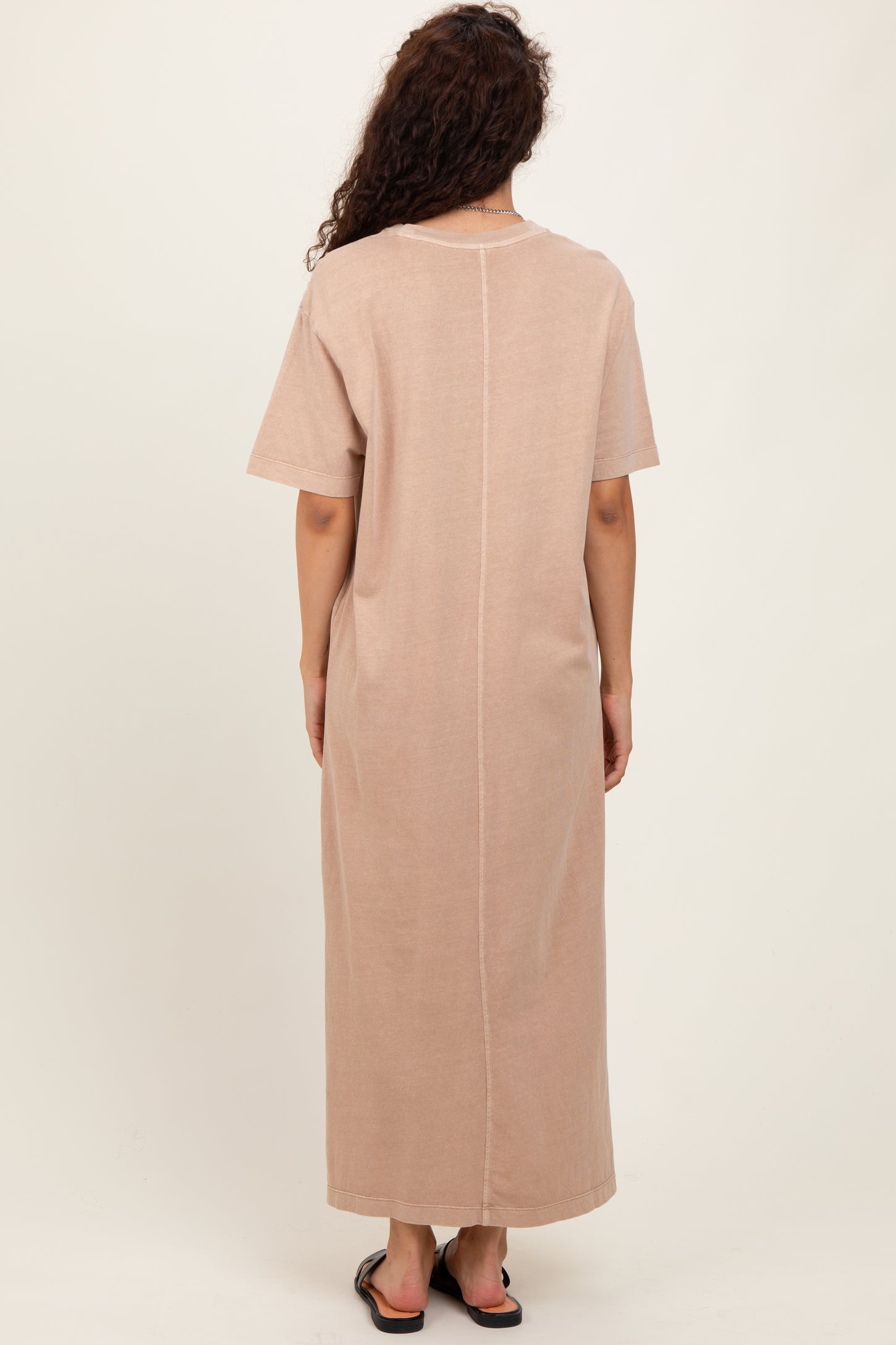 Taupe Short Sleeve Knit T-Shirt Maxi Dress