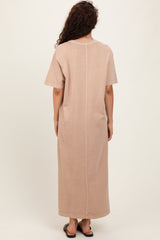 Taupe Short Sleeve Knit T-Shirt Maxi Dress