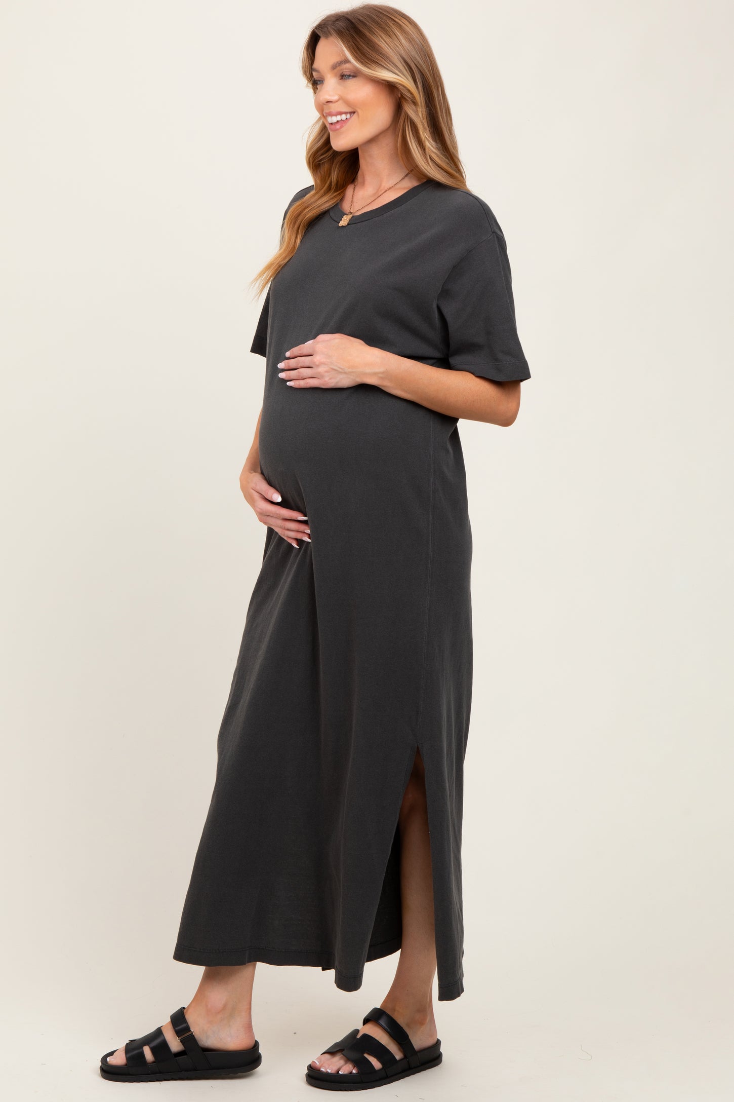 maternity maxi shirt dress Black Hugo Maxi Maternity Tee Shirt Dress