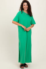 Green Short Sleeve Knit T-Shirt Maxi Dress