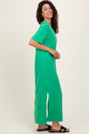 Green Short Sleeve Knit T-Shirt Maxi Dress