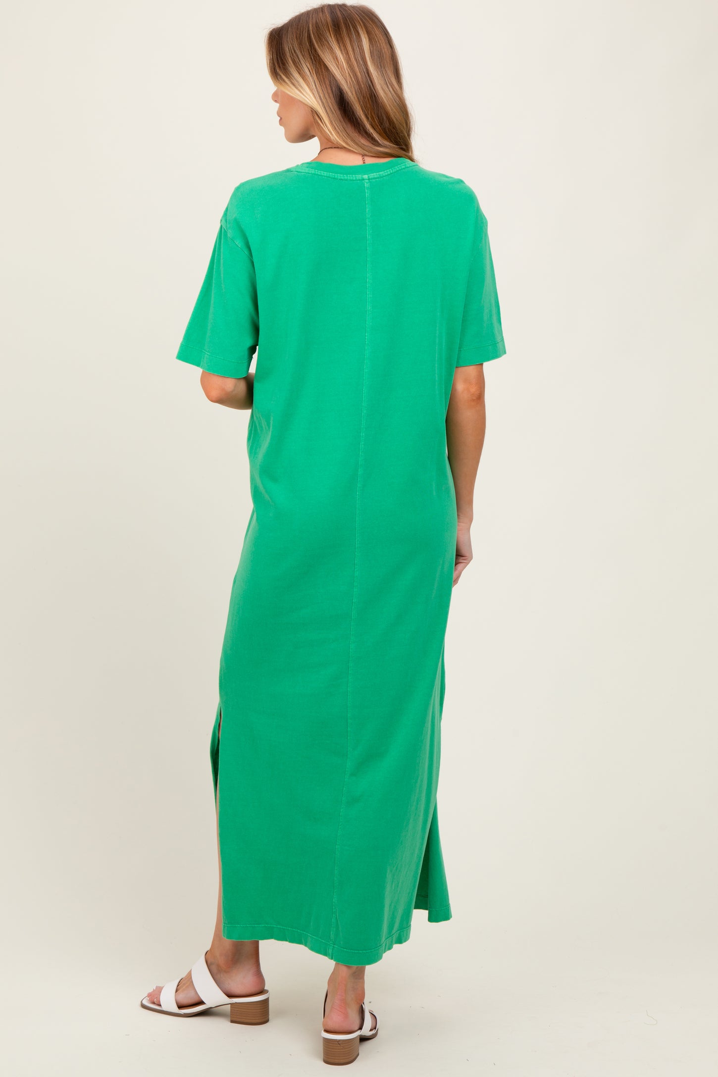 Green Short Sleeve Knit T-Shirt Maternity Maxi Dress