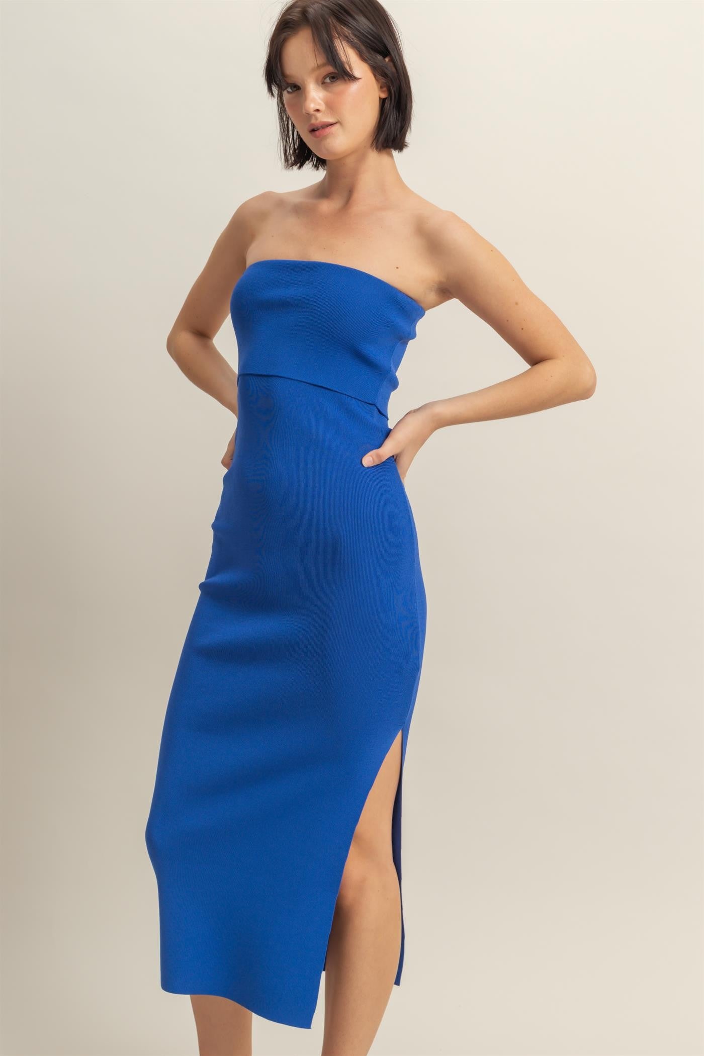 Royal Blue Strapless Fitted Maxi Dress