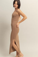 Taupe Strapless Fitted Maxi Dress