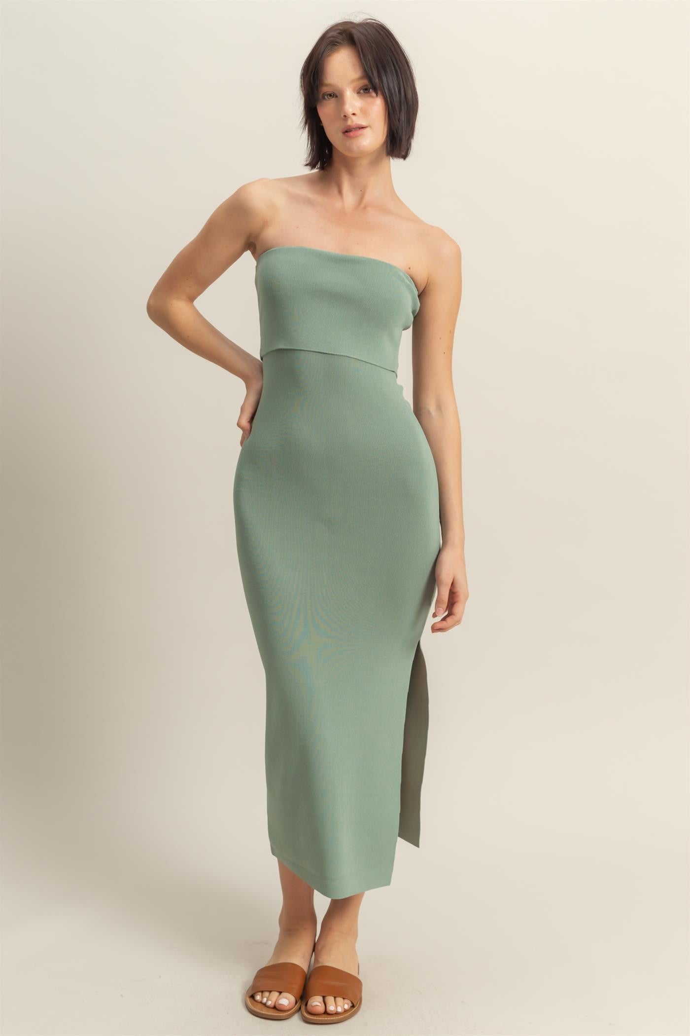 Sage Strapless Fitted Maxi Dress