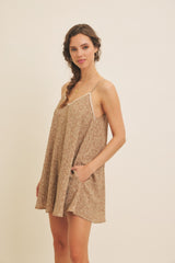 Brown Flowy Jacquard Ditsy Romper