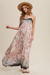 Charcoal Floral Contrast Border Maternity Maxi Dress