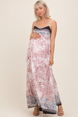 Charcoal Floral Contrast Border Maternity Maxi Dress