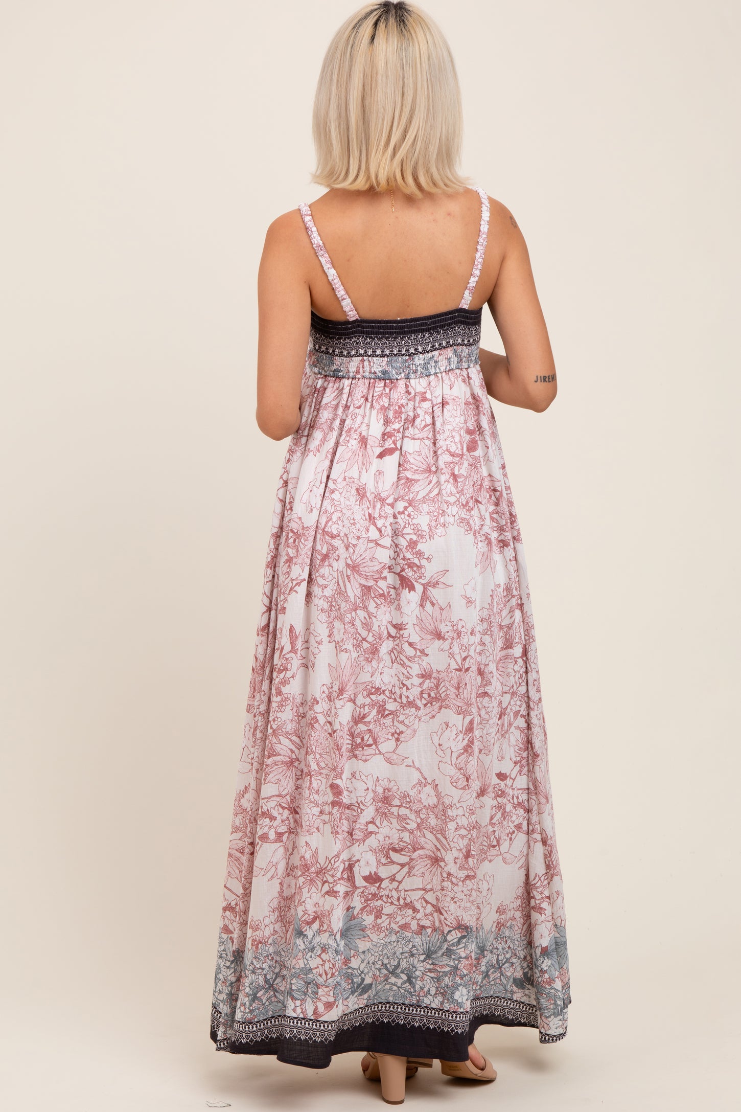 Charcoal Floral Contrast Border Maternity Maxi Dress