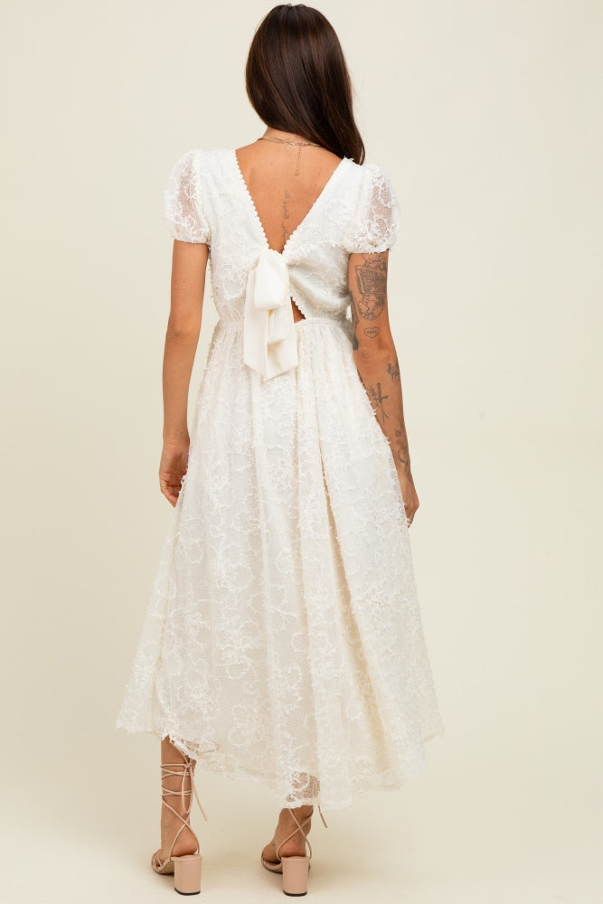 Cream Embroidered Lace Cutout Midi Dress Cream Embroidered Lace Cutout Midi Dress