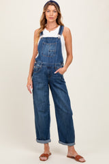 Navy Blue Barrel Leg Rolled Cuff Maternity Overall