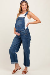 Navy Blue Barrel Leg Rolled Cuff Maternity Overall