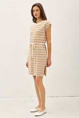Camel Striped Knit Sash Tie Dress