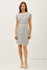 Blue Striped Knit Sash Tie Dress