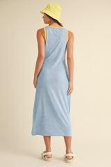 Light Blue Contrast Trim Terry Knit Sleeveless Dress