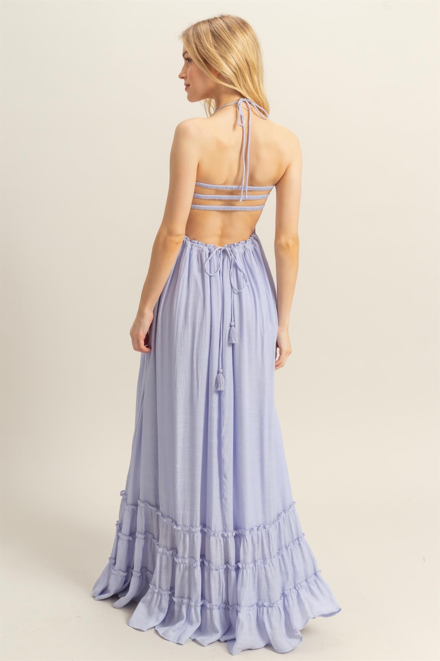 Lavender Halter Neck Smocked Tiered Hem Maxi Dress PinkBlush Lavender Halter Neck Smocked Tiered Hem Maxi Dress PinkBlush