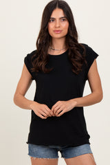 Black Soft Cap Sleeve Maternity T-Shirt Top