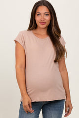 Taupe Soft Cap Sleeve Maternity T-Shirt Top