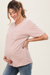 Taupe Short Sleeve Front Pocket Tunic Maternity Top