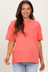 Coral Short Sleeve Front Pocket Tunic Maternity Top