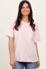 Light Pink Short Sleeve Front Pocket Tunic Top