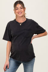 Black Short Sleeve Front Pocket Tunic Maternity Top