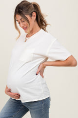 Ivory Short Sleeve Front Pocket Tunic Maternity Top