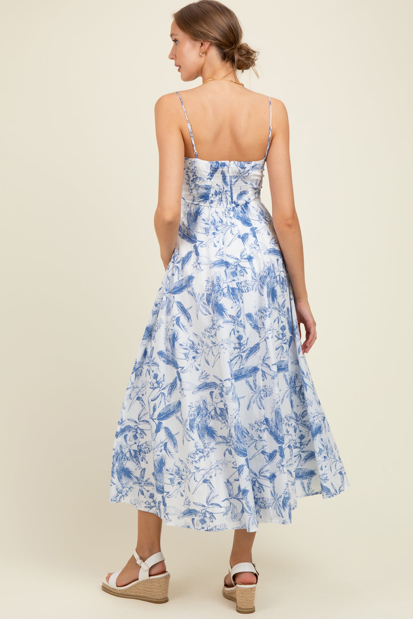 Blue Spaghetti Strap Printed A-Line Maternity Midi Dress PinkBlush Blue Spaghetti Strap Printed A-Line Maternity Midi Dress PinkBlush