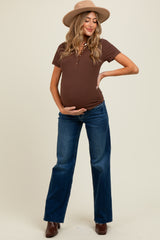 Navy Raw Hem Slim Wide Leg Maternity Jeans