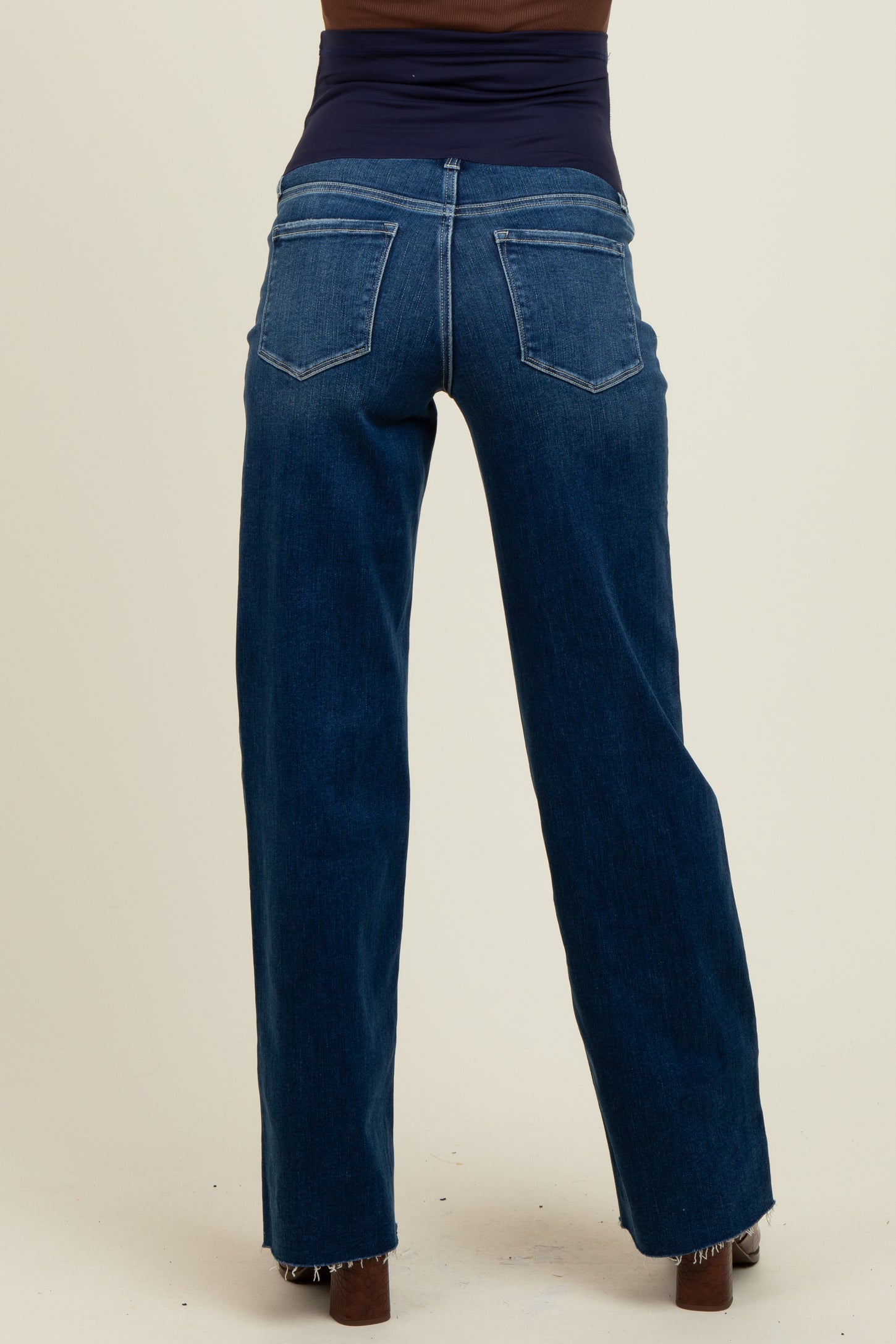 Navy Raw Hem Slim Wide Leg Maternity Jeans