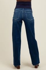 Navy Raw Hem Slim Wide Leg Maternity Jeans