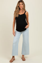 Light Blue Raw Hem Cropped Wide Leg Maternity Jeans