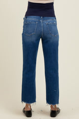 Navy Distressed Open Knee Cropped Straight Leg Maternity Jeans