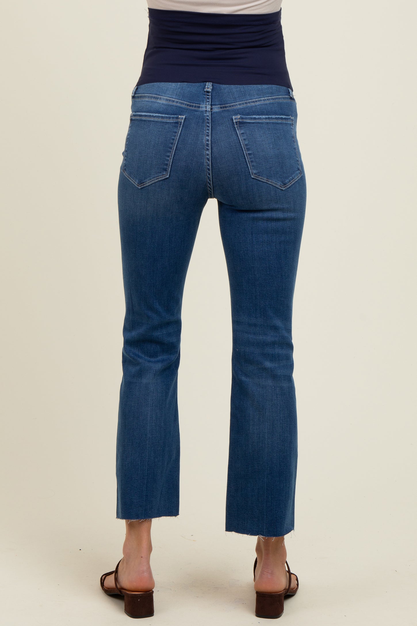 Navy Raw Hem Kick Flare Maternity Jeans
