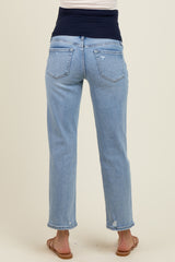 Light Blue Distressed Open Knee Ankle Straight Leg Jeans