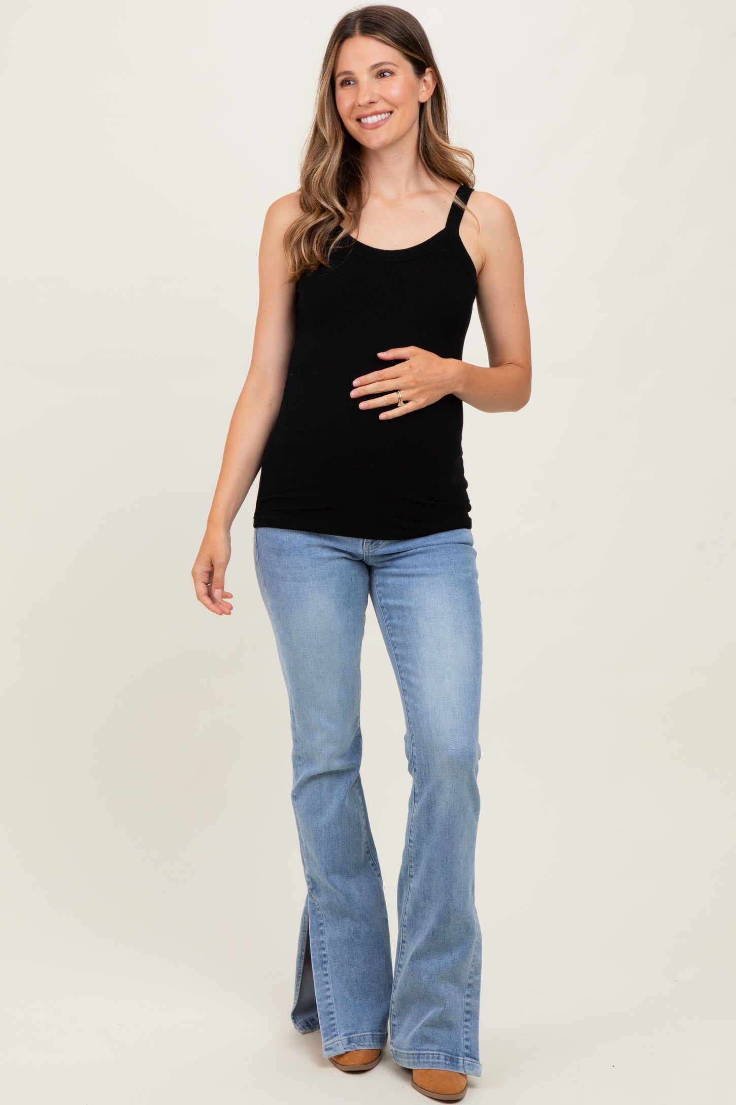 Light Blue Split Flare Bootcut Maternity Jeans