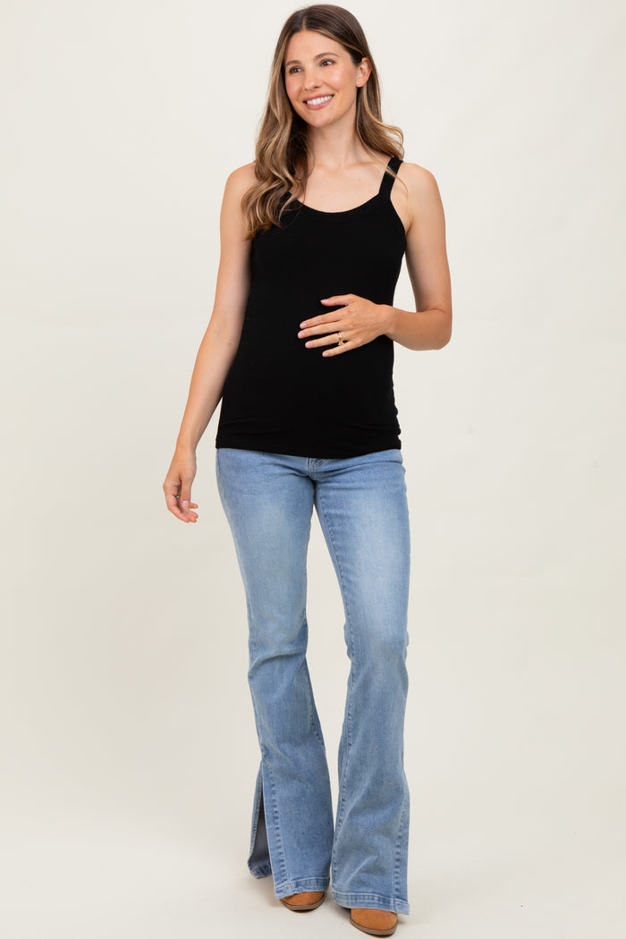 Light Blue Split Flare Bootcut Maternity Jeans