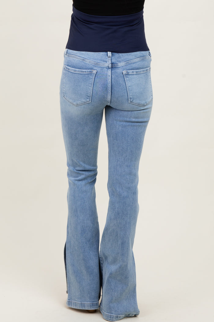 Light Blue Split Flare Bootcut Maternity Jeans