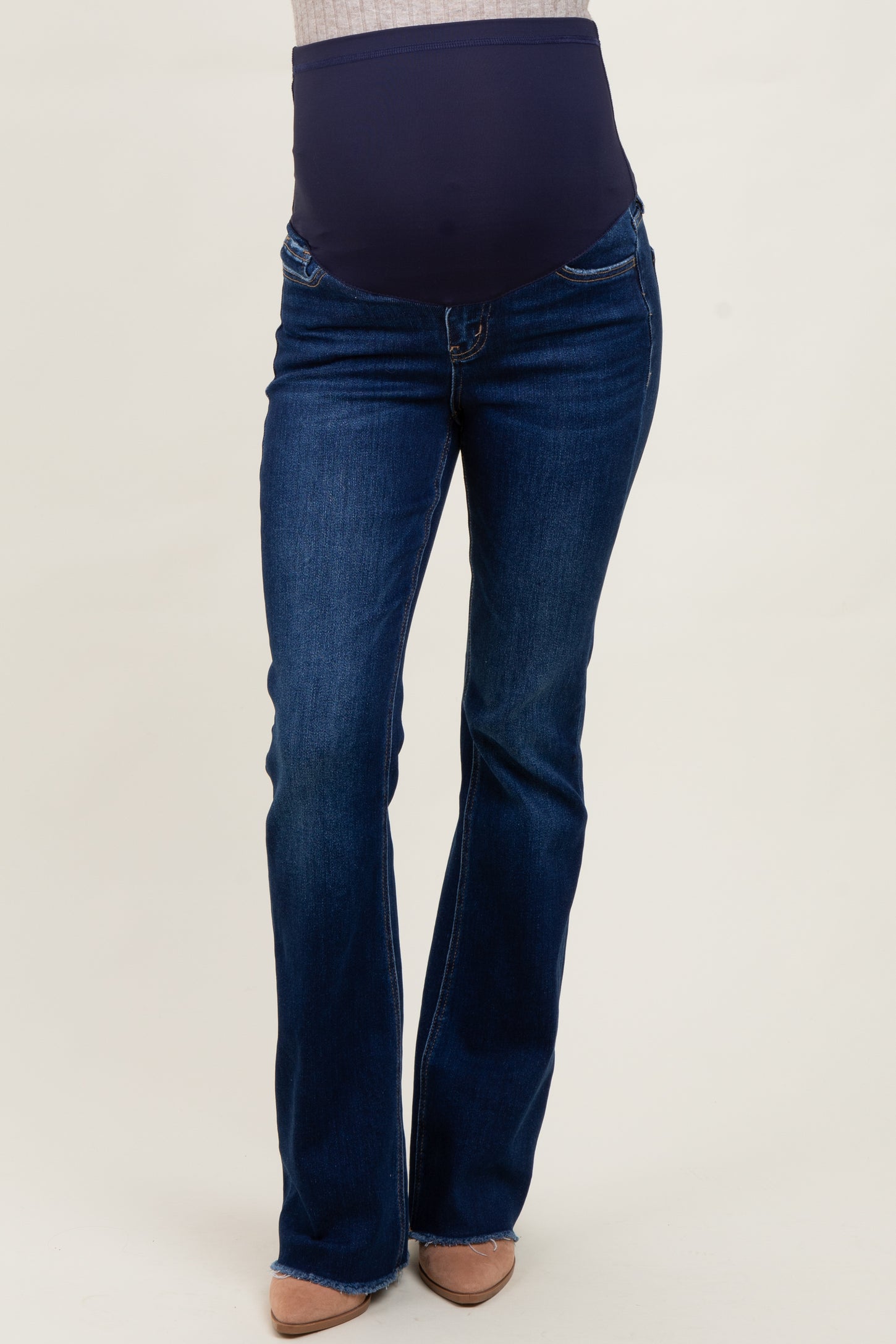 Navy Raw Hem Bootcut Maternity Jeans