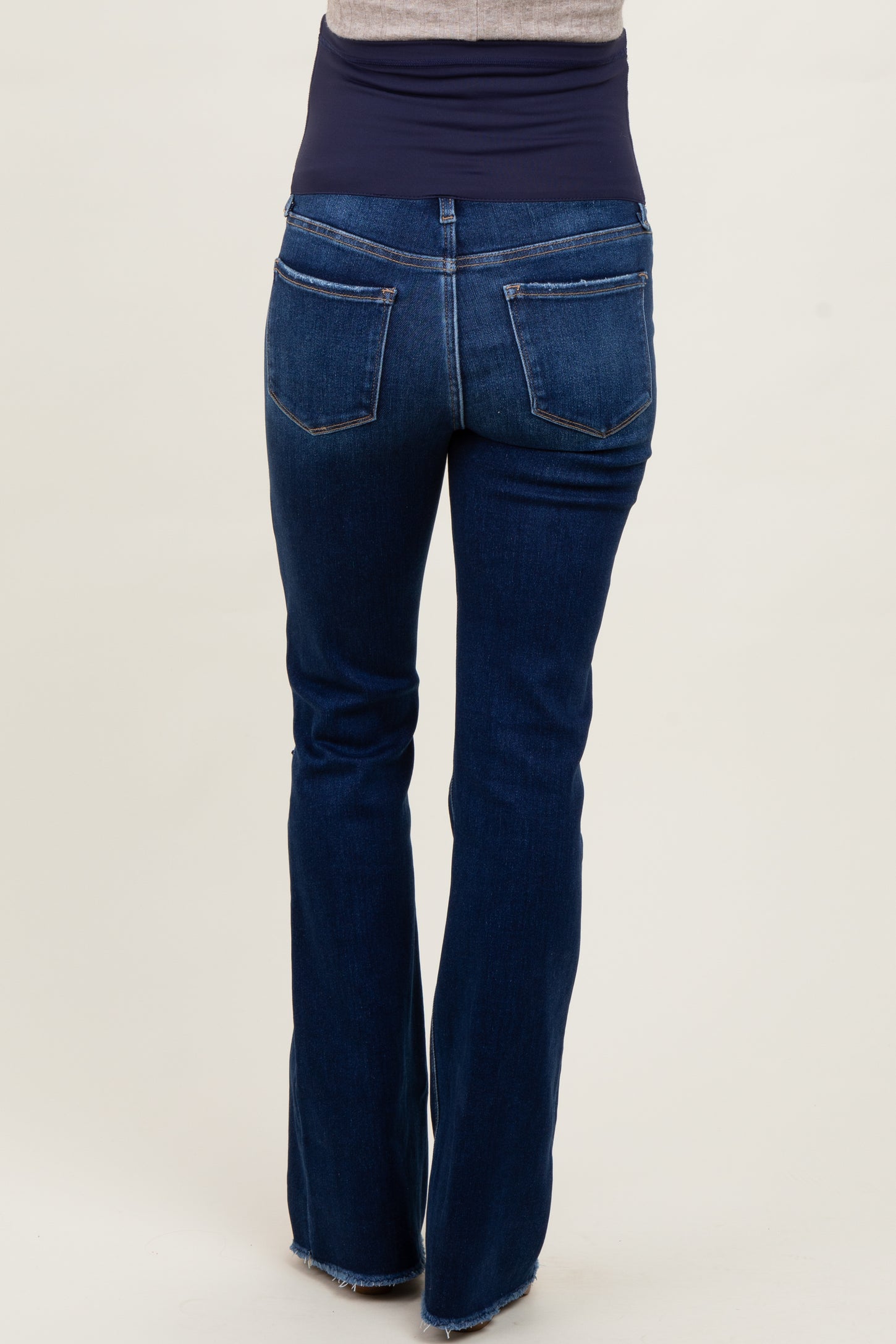 Navy Raw Hem Bootcut Maternity Jeans